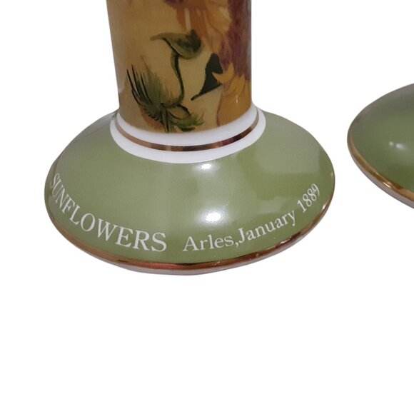 Pair of Van Gogh "Sunflowers" Art-Inspired Candle Holders - Ceramic Decor NWOT - Picture 2 of 5